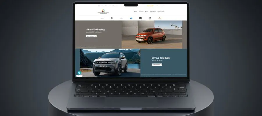 Eine von uns gebaute Autohaus-Landingpage auf dem Laptop