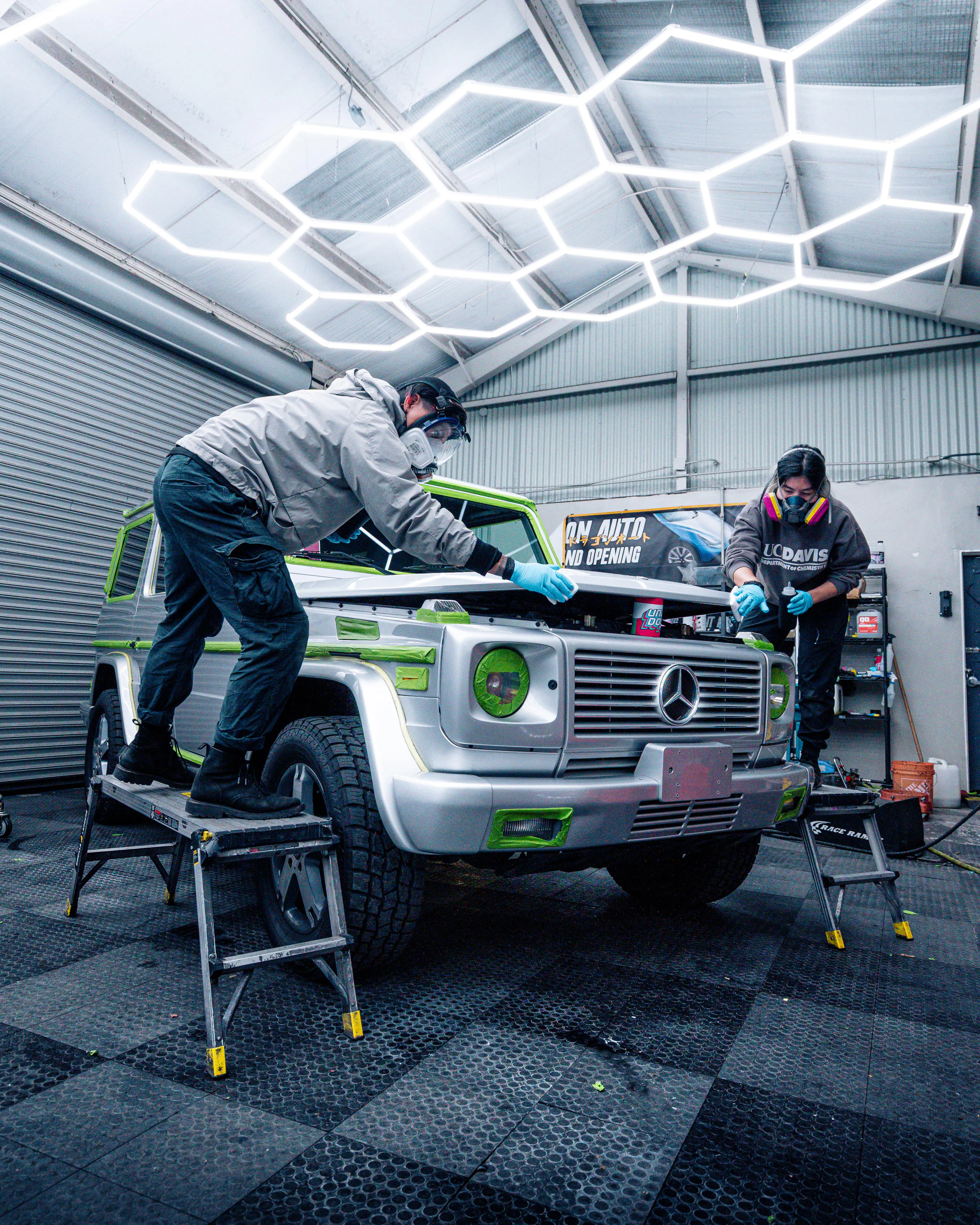 Mercedes G-Wagon being worked on in Dragon Auto shop