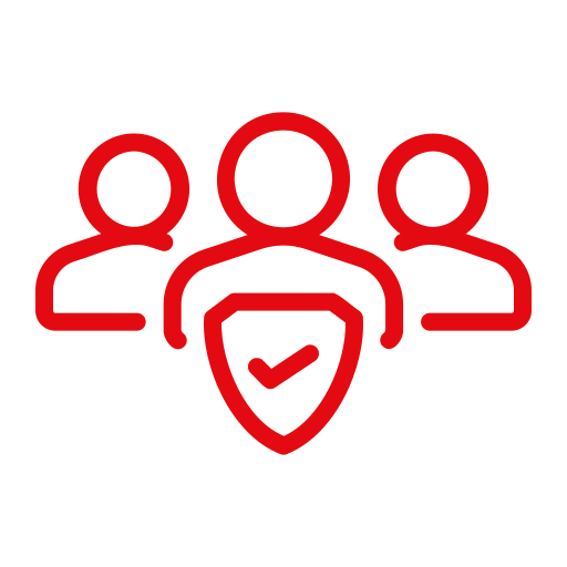 Drei Personenfiguren, Symbol für Team und Schutz