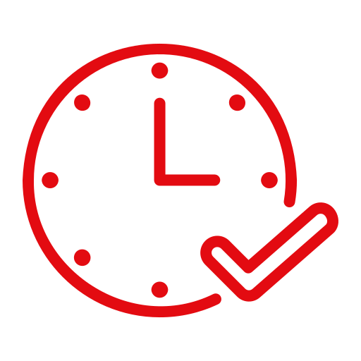 Rote Uhr mit Häkchen