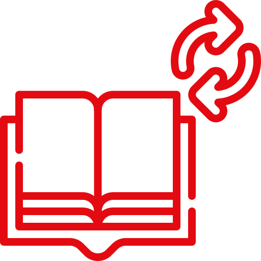 Offenes Buch mit Pfeilen, Symbol für Lernen