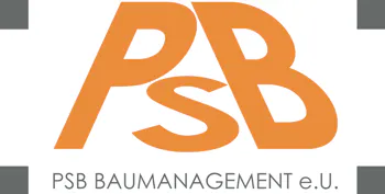 Logo mit den orangefarbenen Buchstaben „PSB“ übereinander, darunter der Text „PSB BAUMANAGEMENT e.U.“ in Grau.