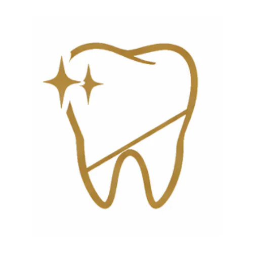 Outline of a tooth with two sparkle icons on the upper left side, indicating cleanliness or whitening.
