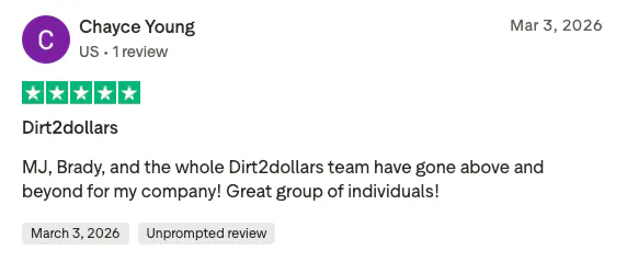 Five-star TrustPilot review by Chayce Young