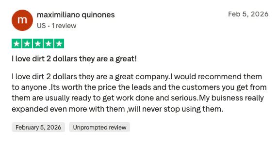 Five-star TrustPilot review by Maximiliano Quinones