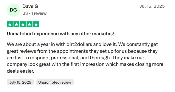 Five-star TrustPilot review by Dave G