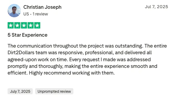 Five-star TrustPilot review by Christian Joseph