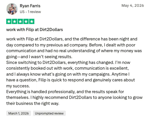 Five-star TrustPilot review by Ryan Farris