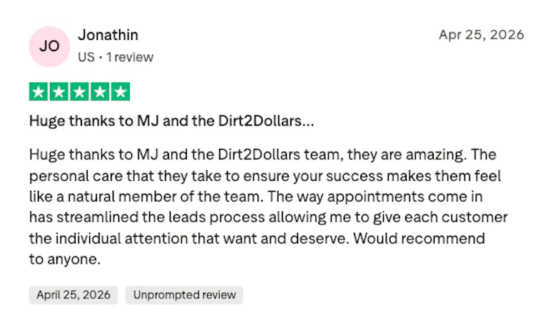 Five-star TrustPilot review by Jonathin