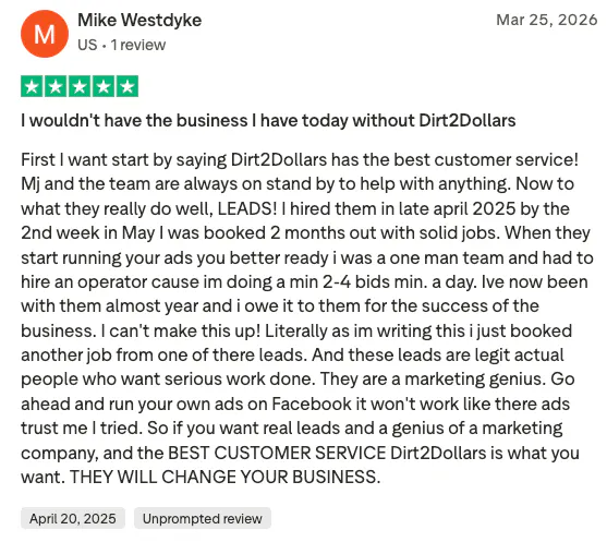 Five-star TrustPilot review by Mike Westdyke