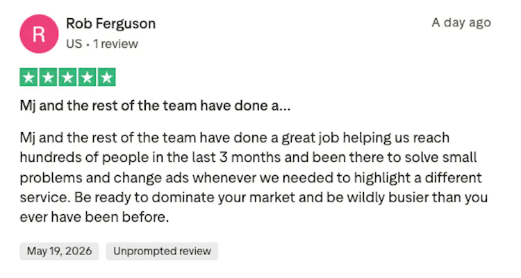 Five-star TrustPilot review by Rob Ferguson