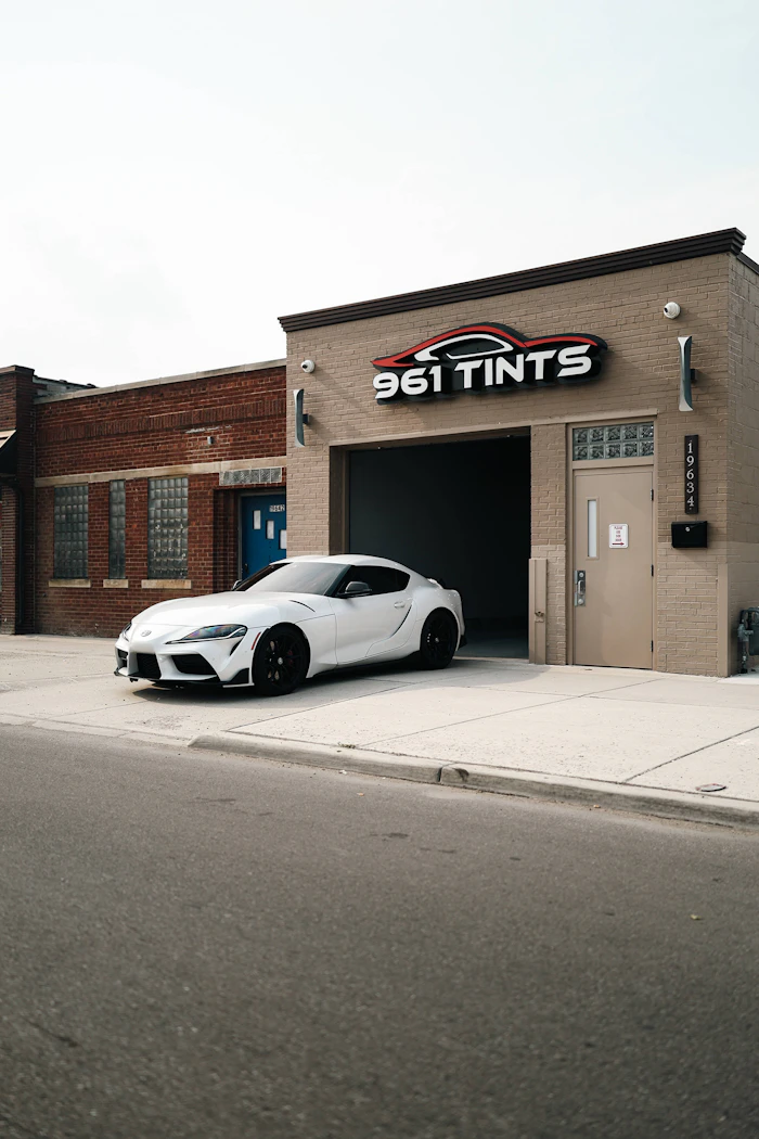 White sports car with ceramic window tint