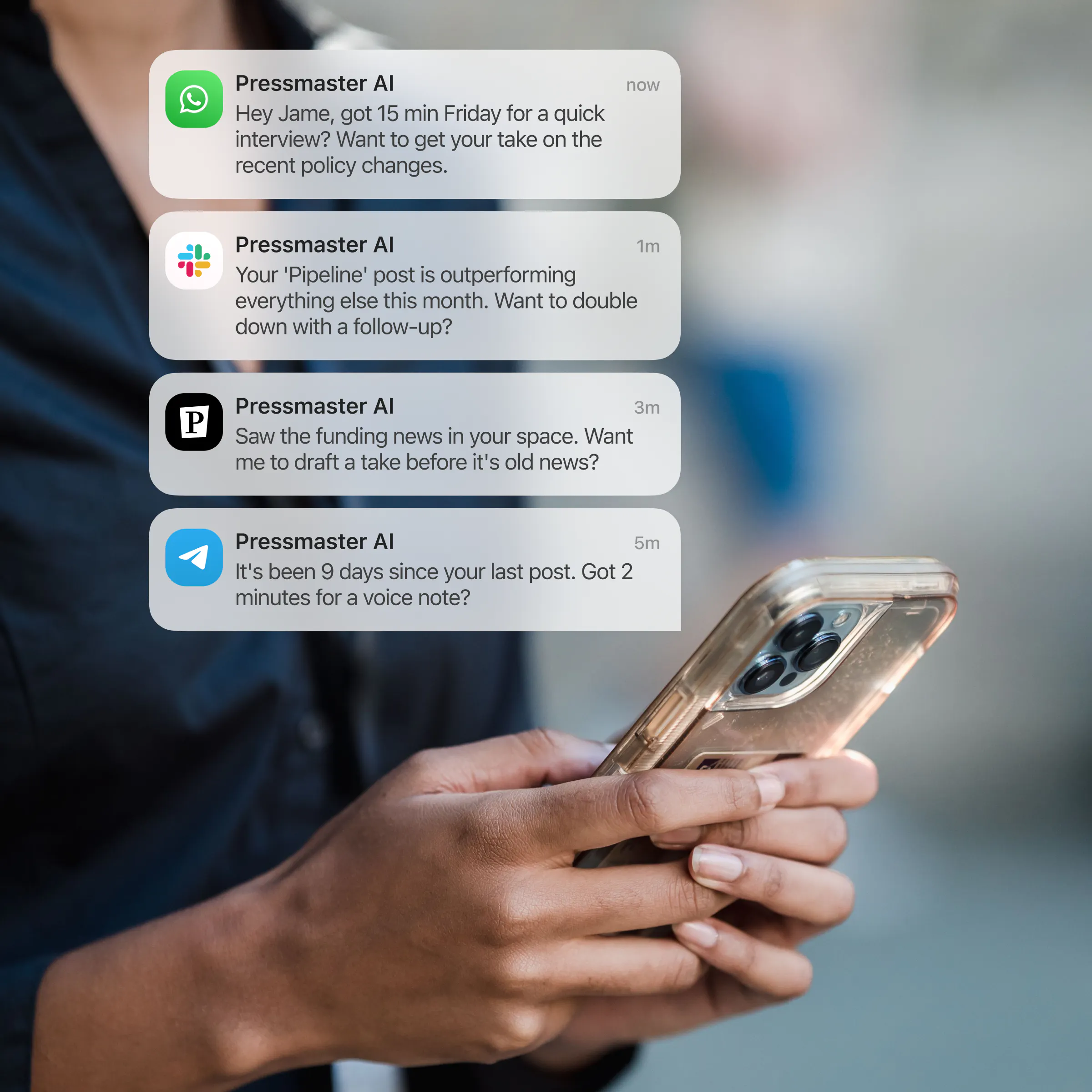 AI Assistant interface showing voice note capture and draft generation