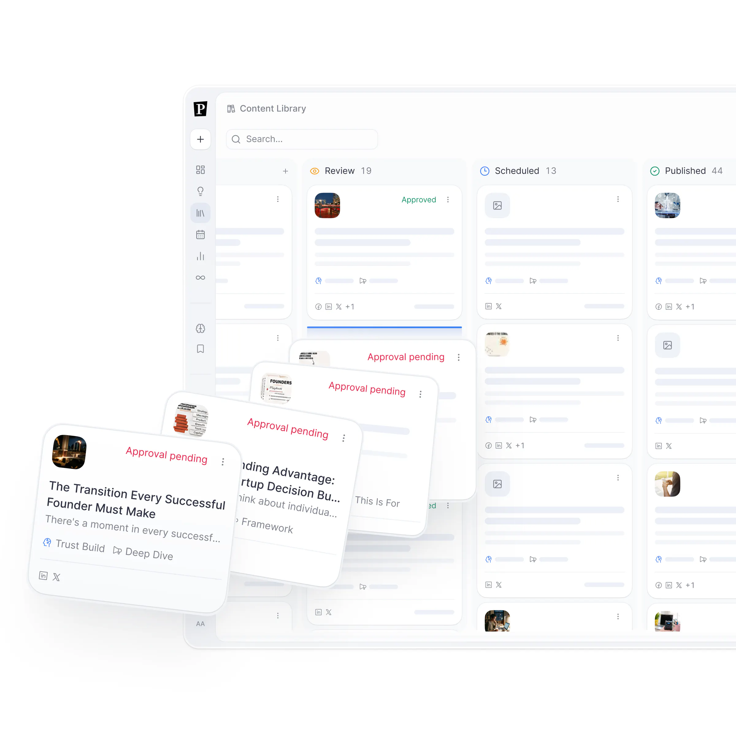 Content pipeline showing draft review and approval workflow