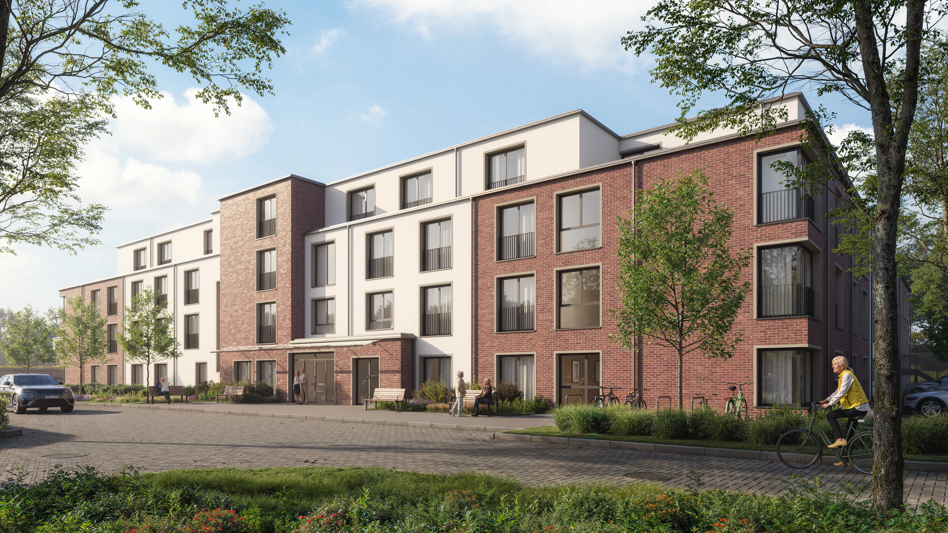 Straßenansicht des Quartiers mit Eingang