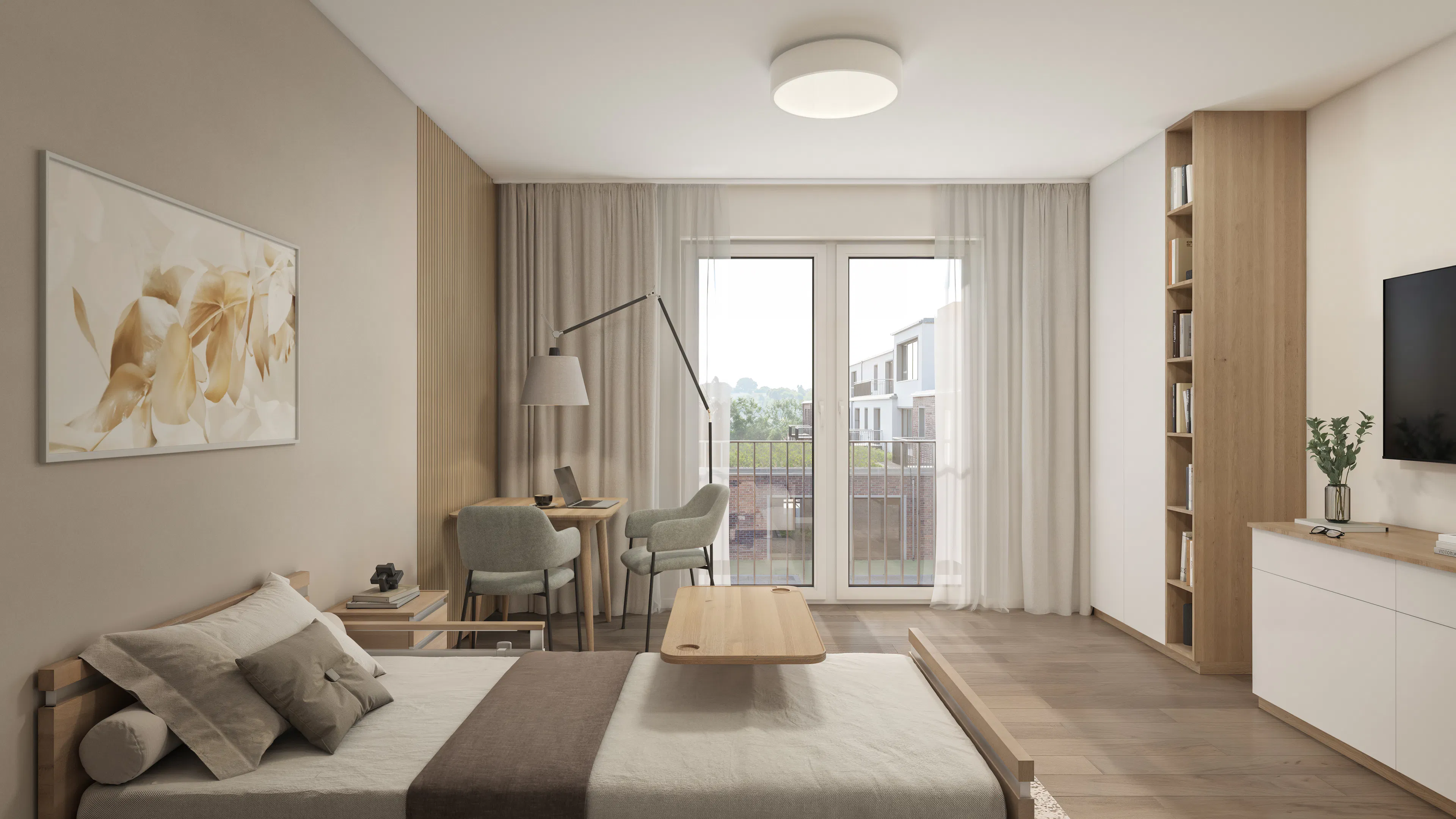 Pflegeappartement mit Wohn-Schlafraum und Austritt