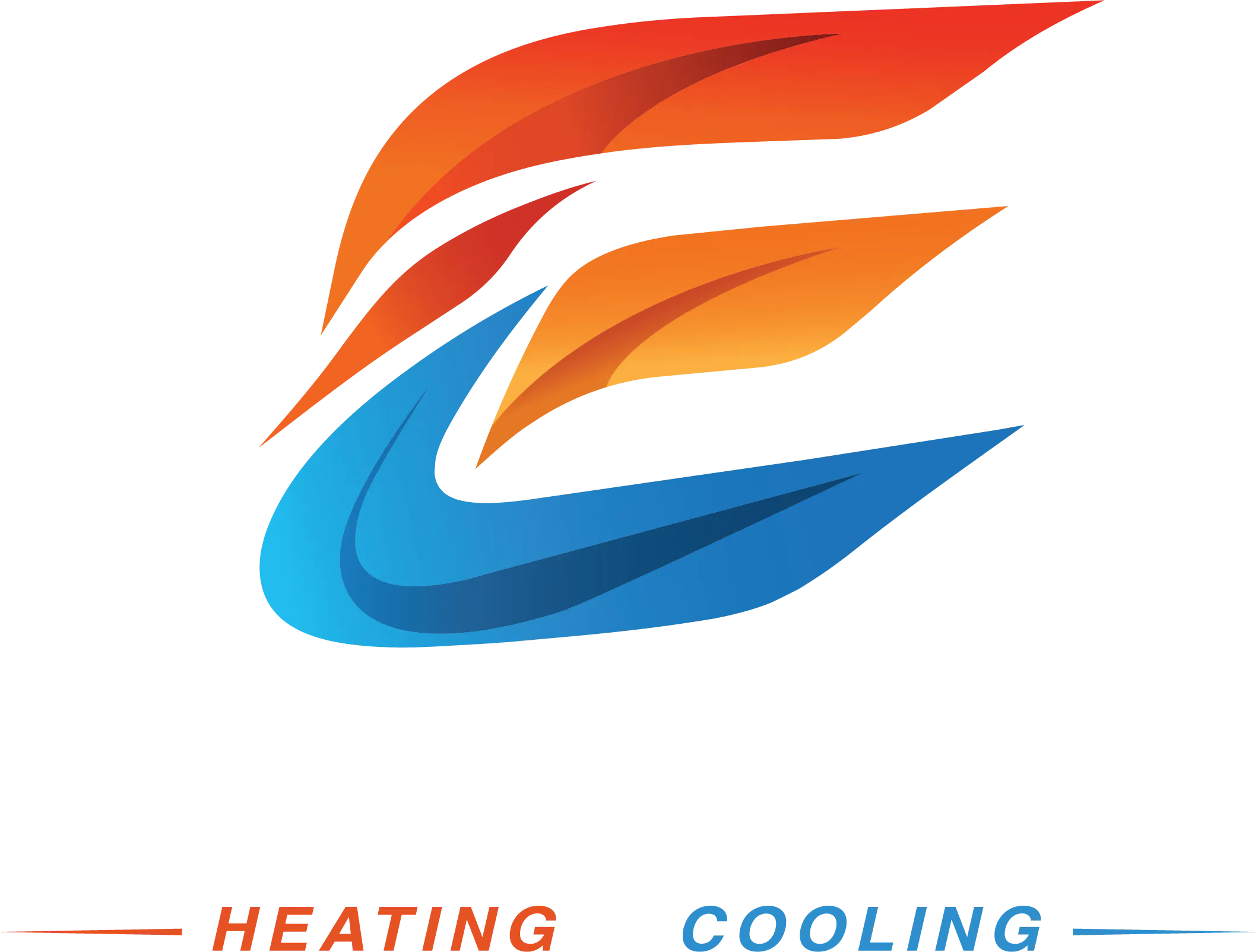 Stylized letter E logo with orange and blue flames above the bold white text "EVOLUTION" and the smaller text "HEATING" in orange, "& COOLING" in blue below it.