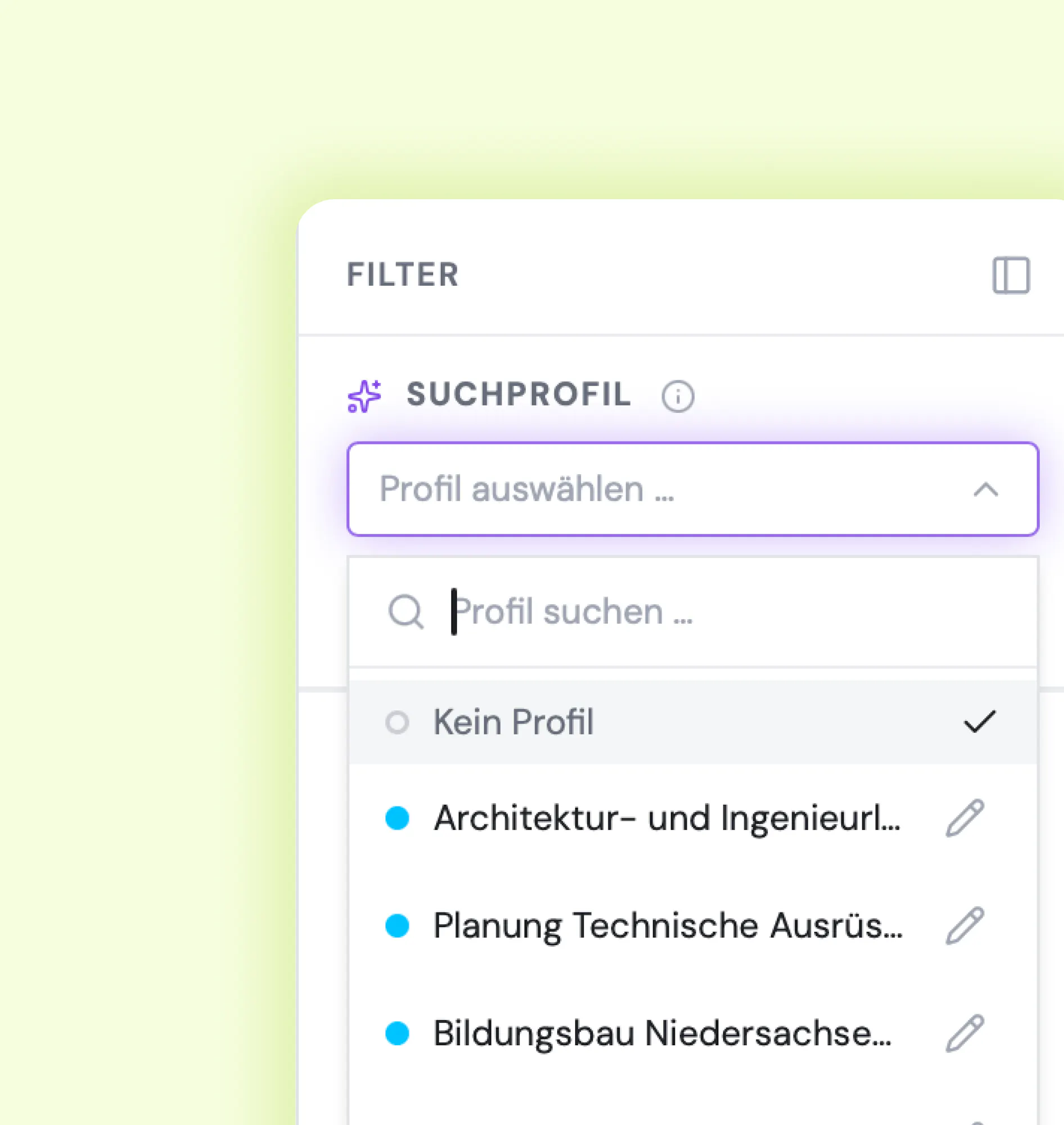 Suchprofil Filteransicht