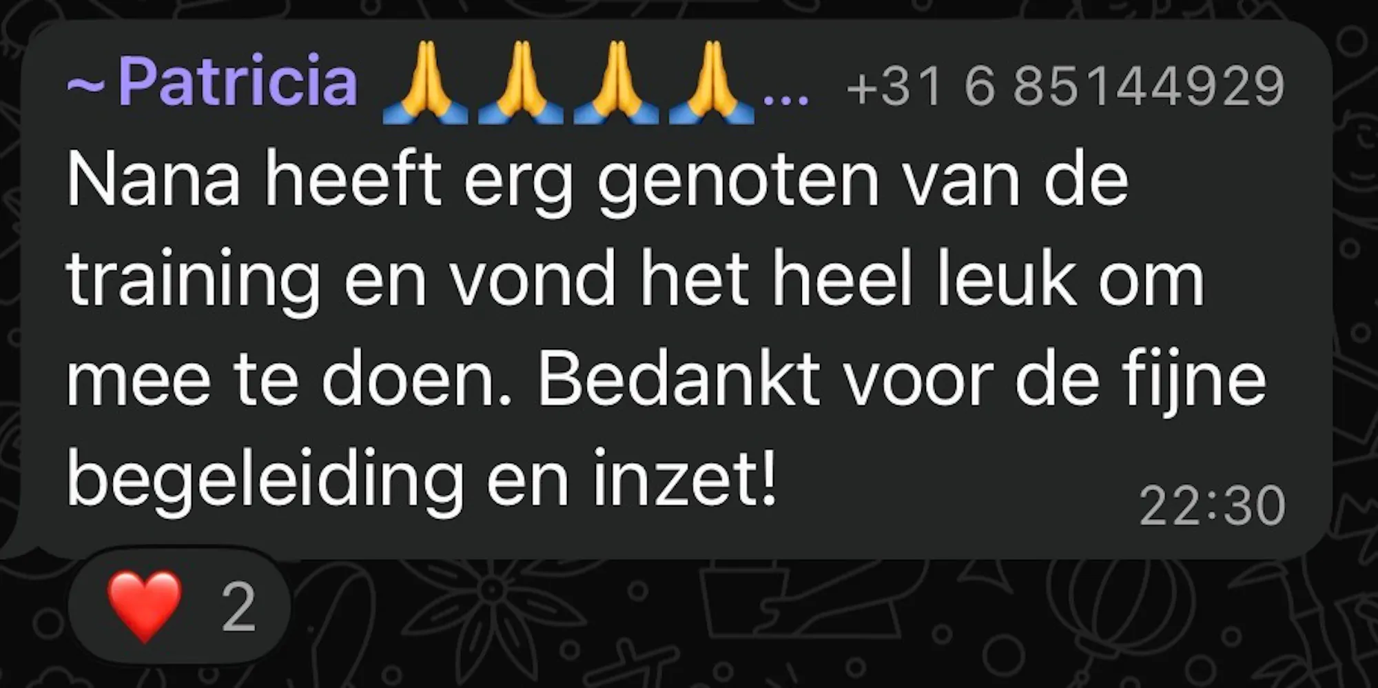 WhatsApp review van Patricia