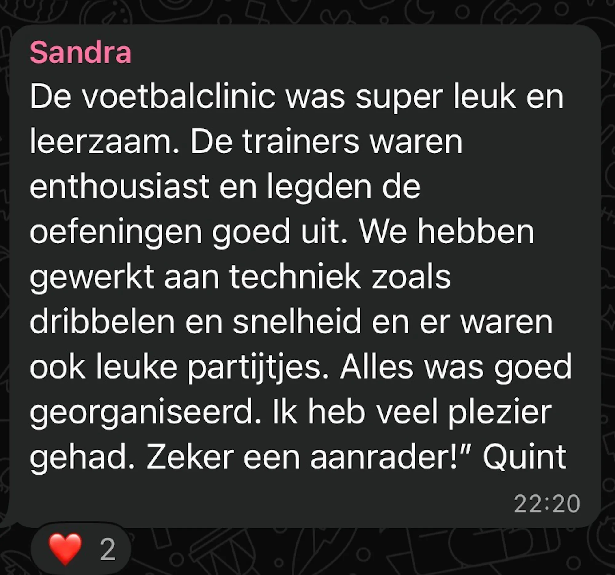 WhatsApp review van Sandra