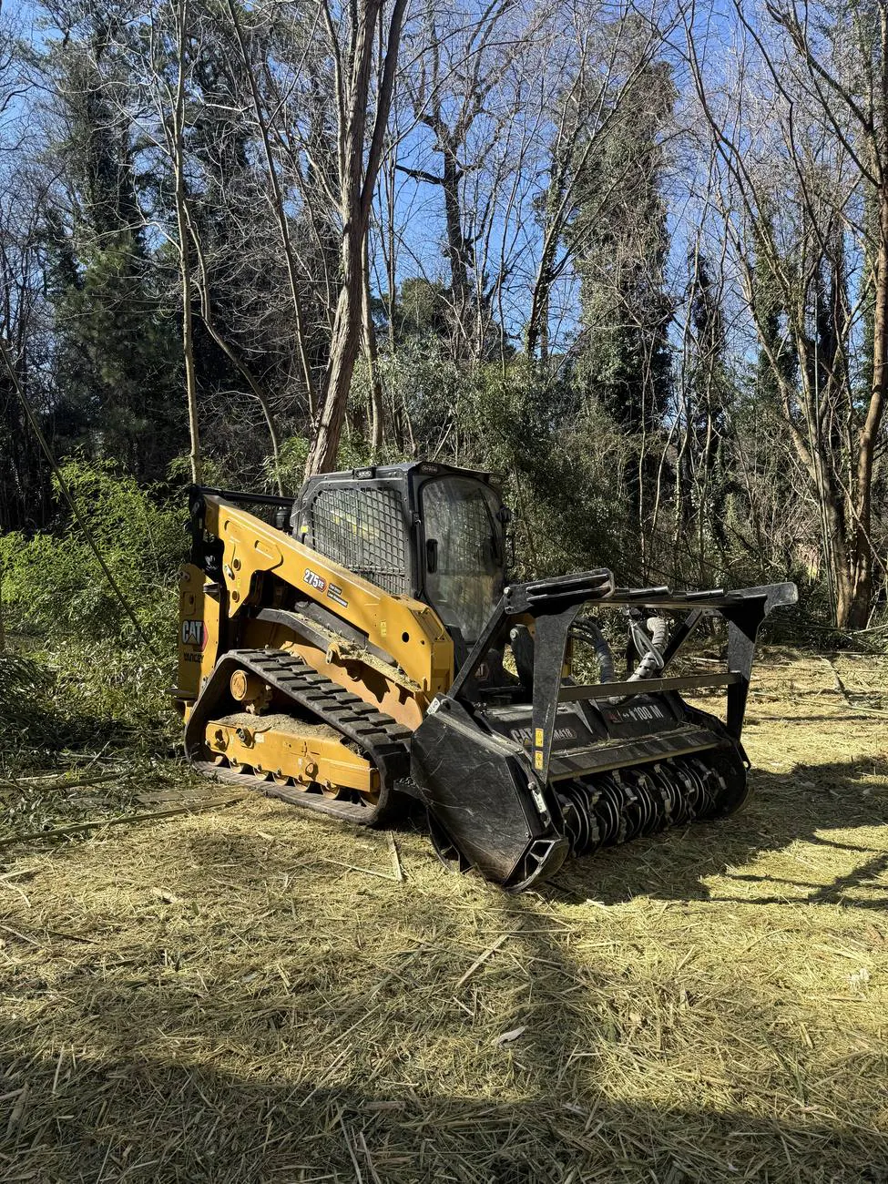 Forestry mulcher clearing dense brush on a Central Georgia property