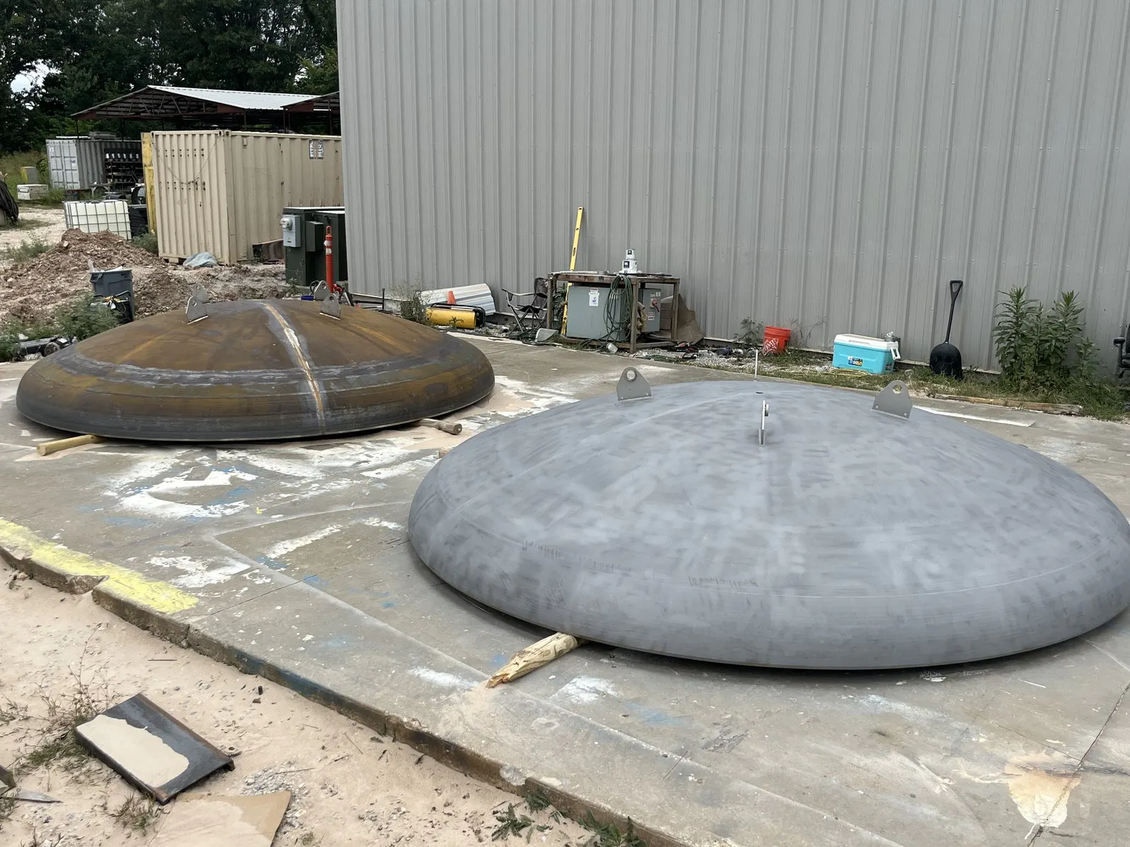 rusted tank dome before and after blasting