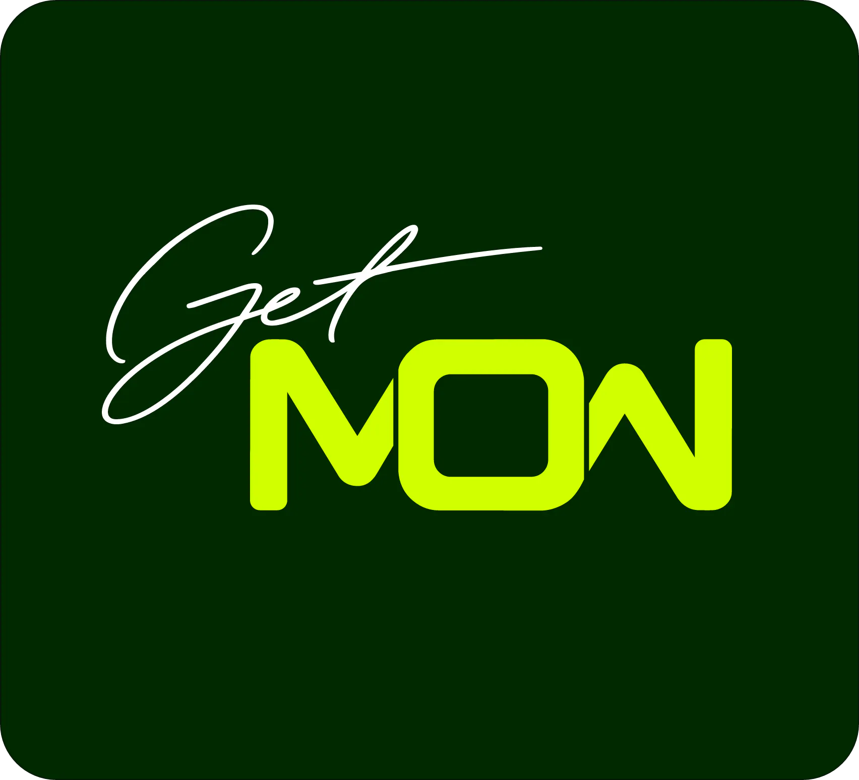Text "Get MON" with "Get" in white cursive and "MON" in bold lime green on a dark green background.