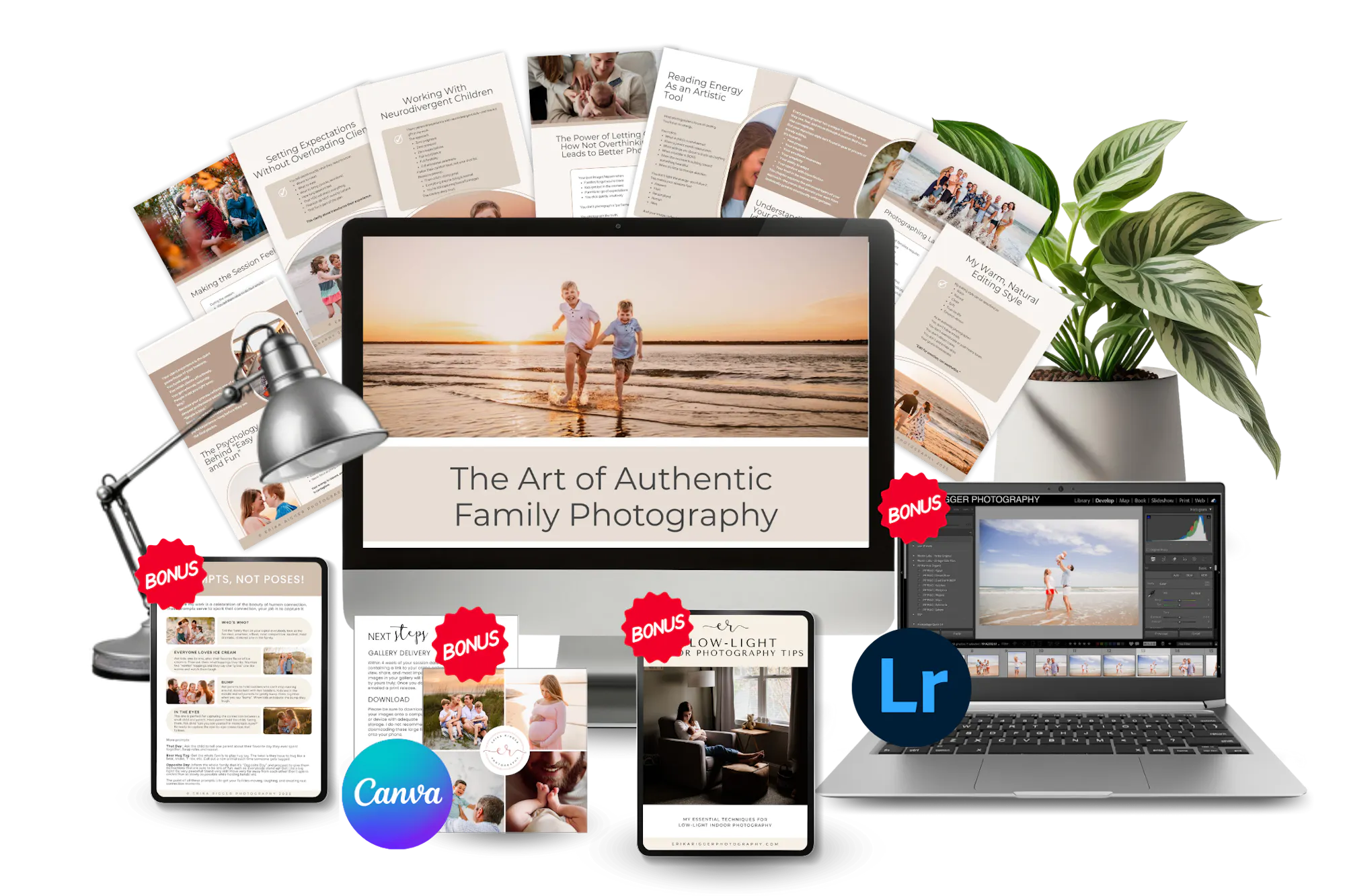 The guide with bonuses shown across desktop, tablet and page spreads
