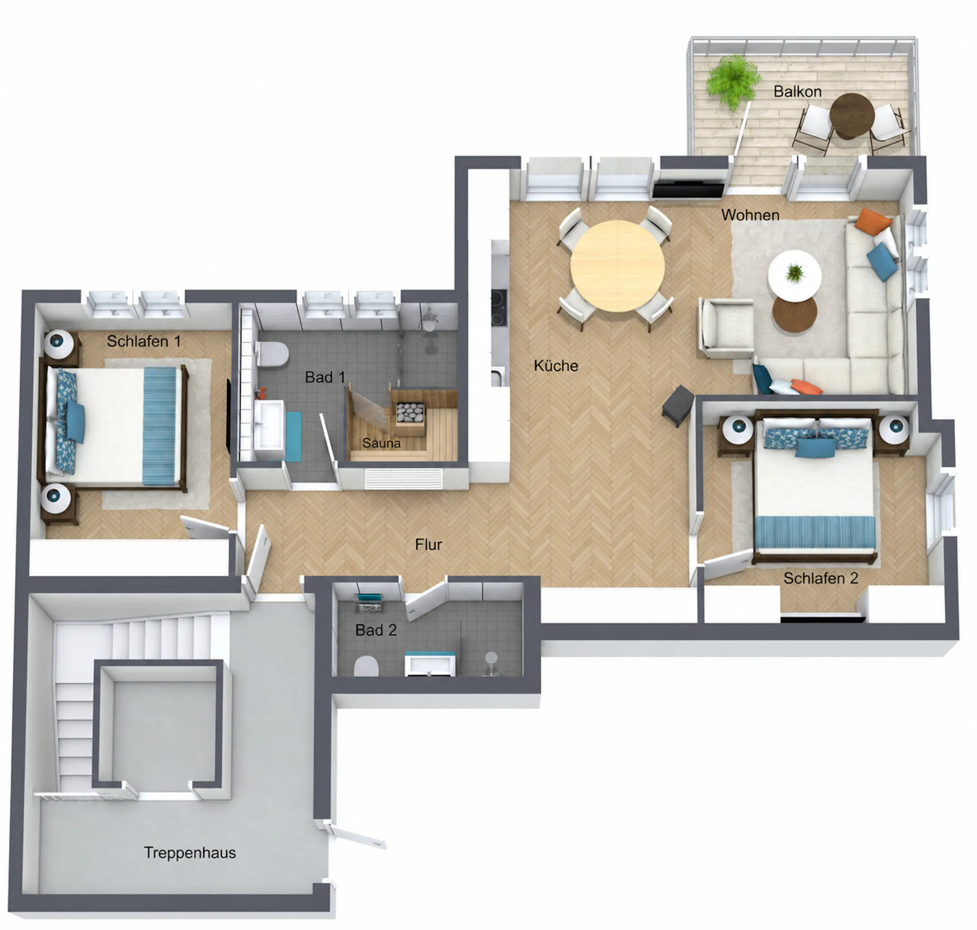 Grundriss 3 Zimmer Dachgeschoss, Wohnung 6