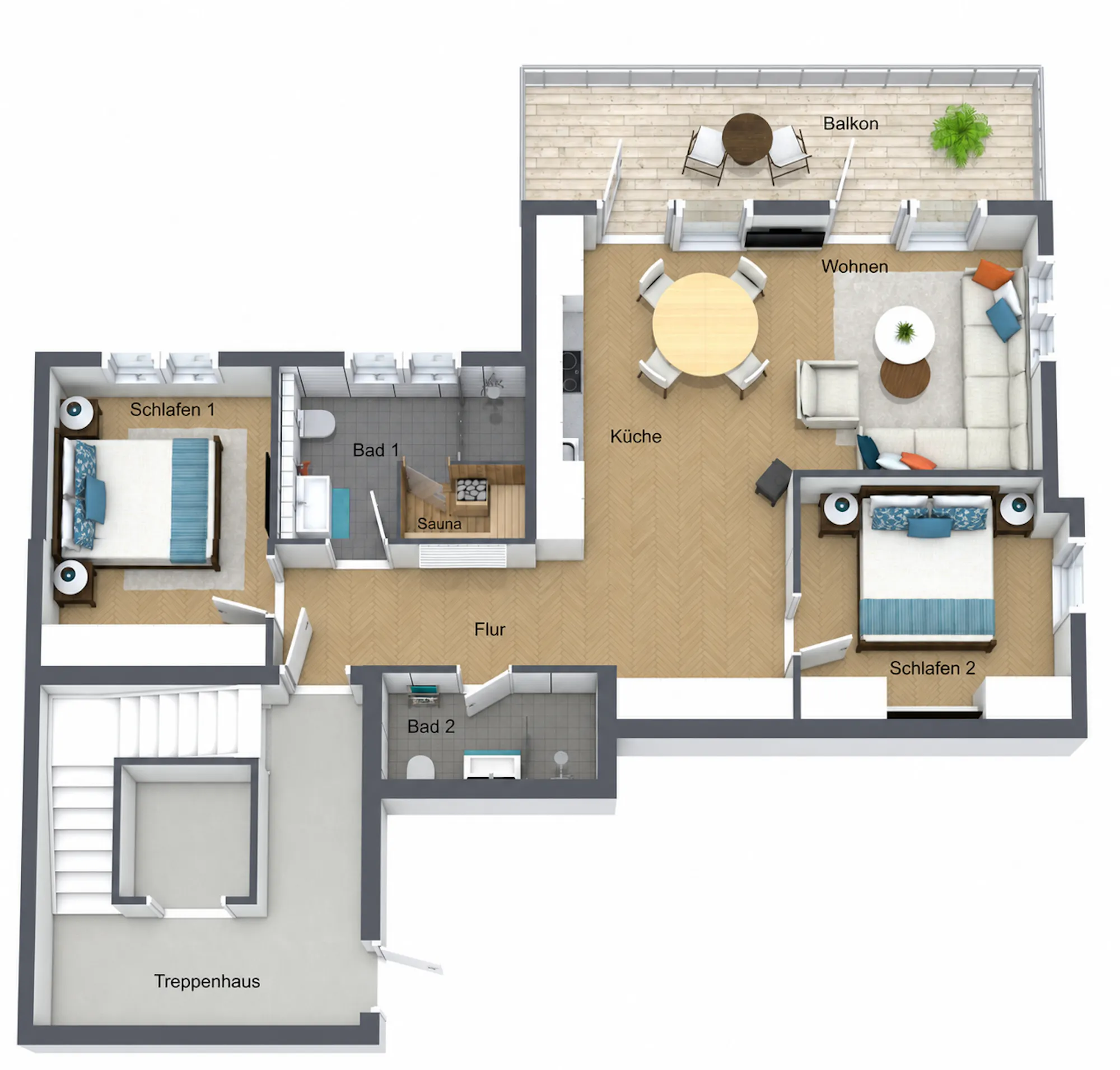 Grundriss 3 Zimmer EG und OG, Wohnungen 2 und 4