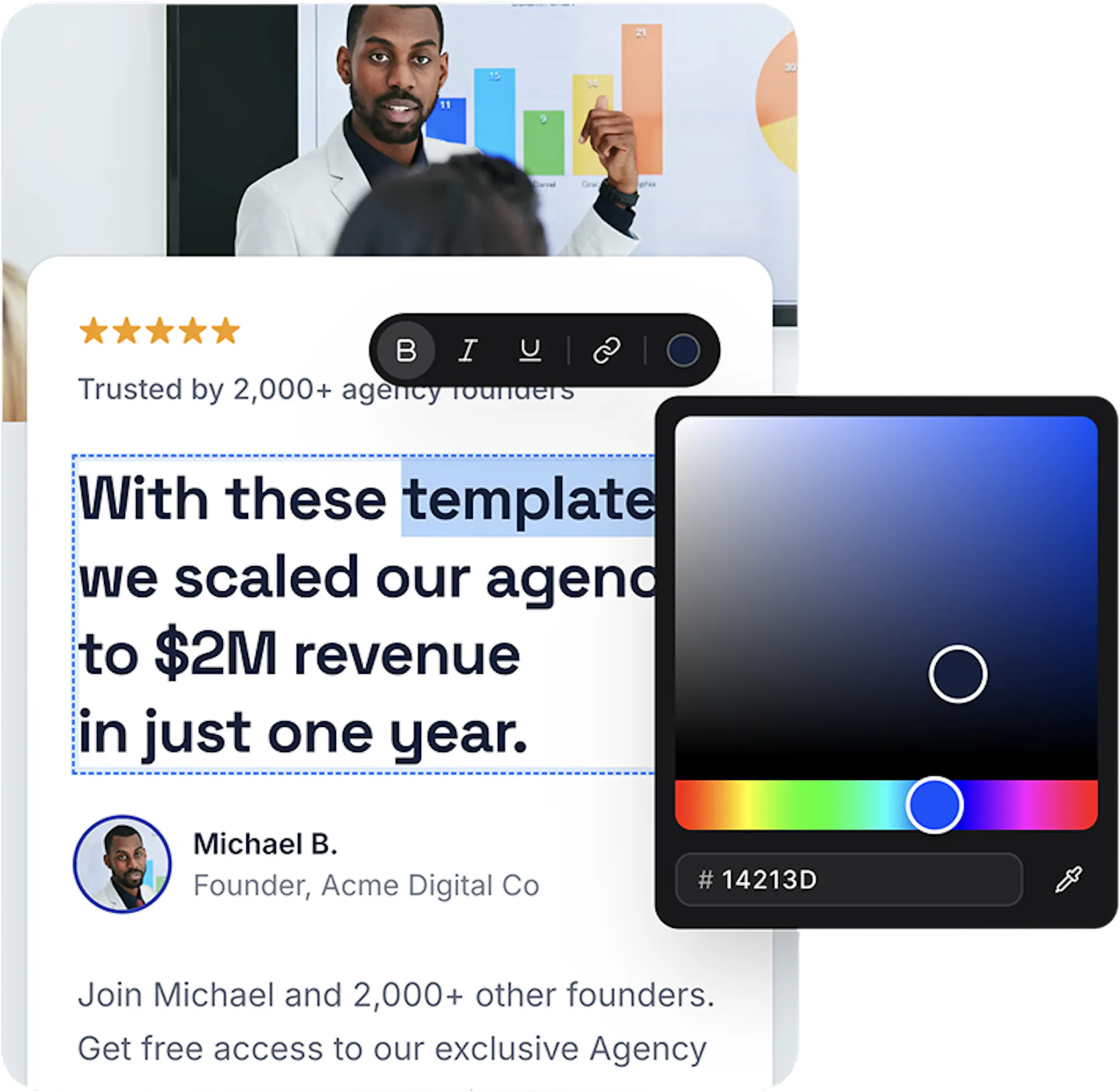 Customer testimonial and color picker