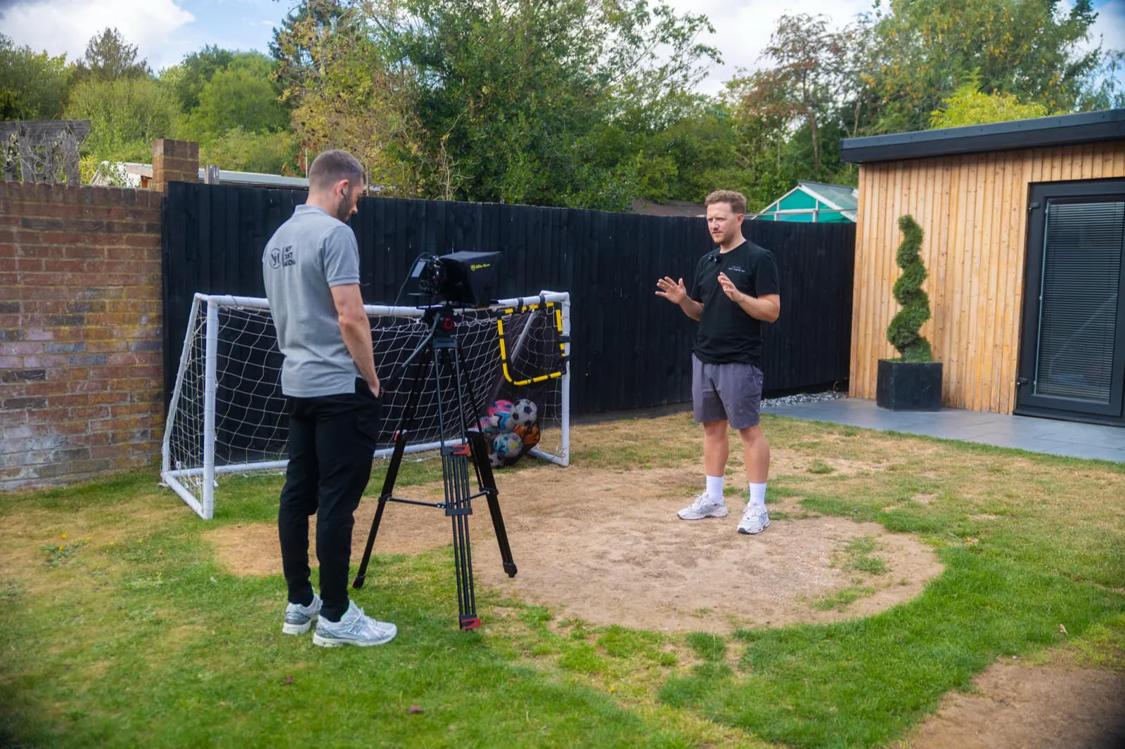 Filming a garden room business owner on a Not Just Media shoot day