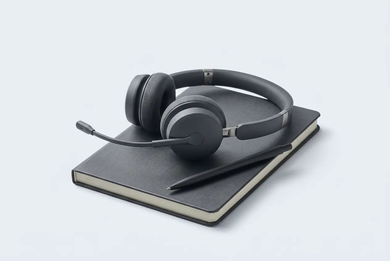 Headset mit Mikrofon auf einem Notizbuch