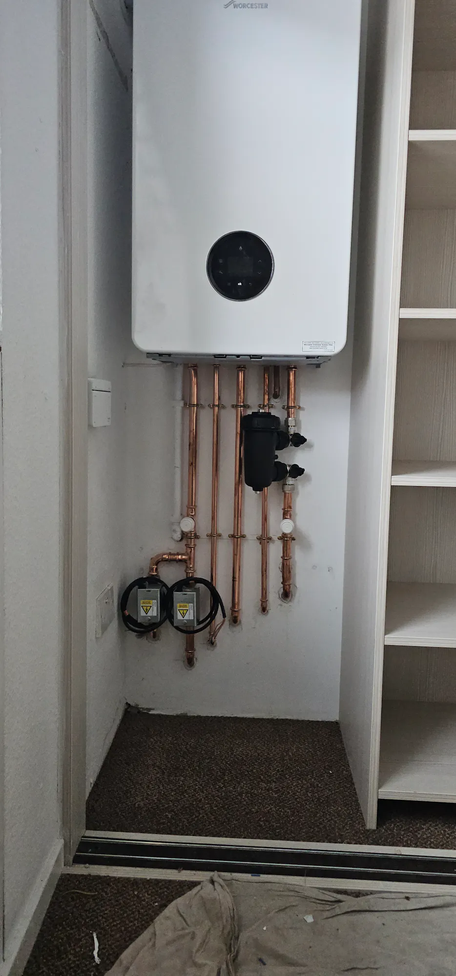 Worcester boiler installation in cupboard