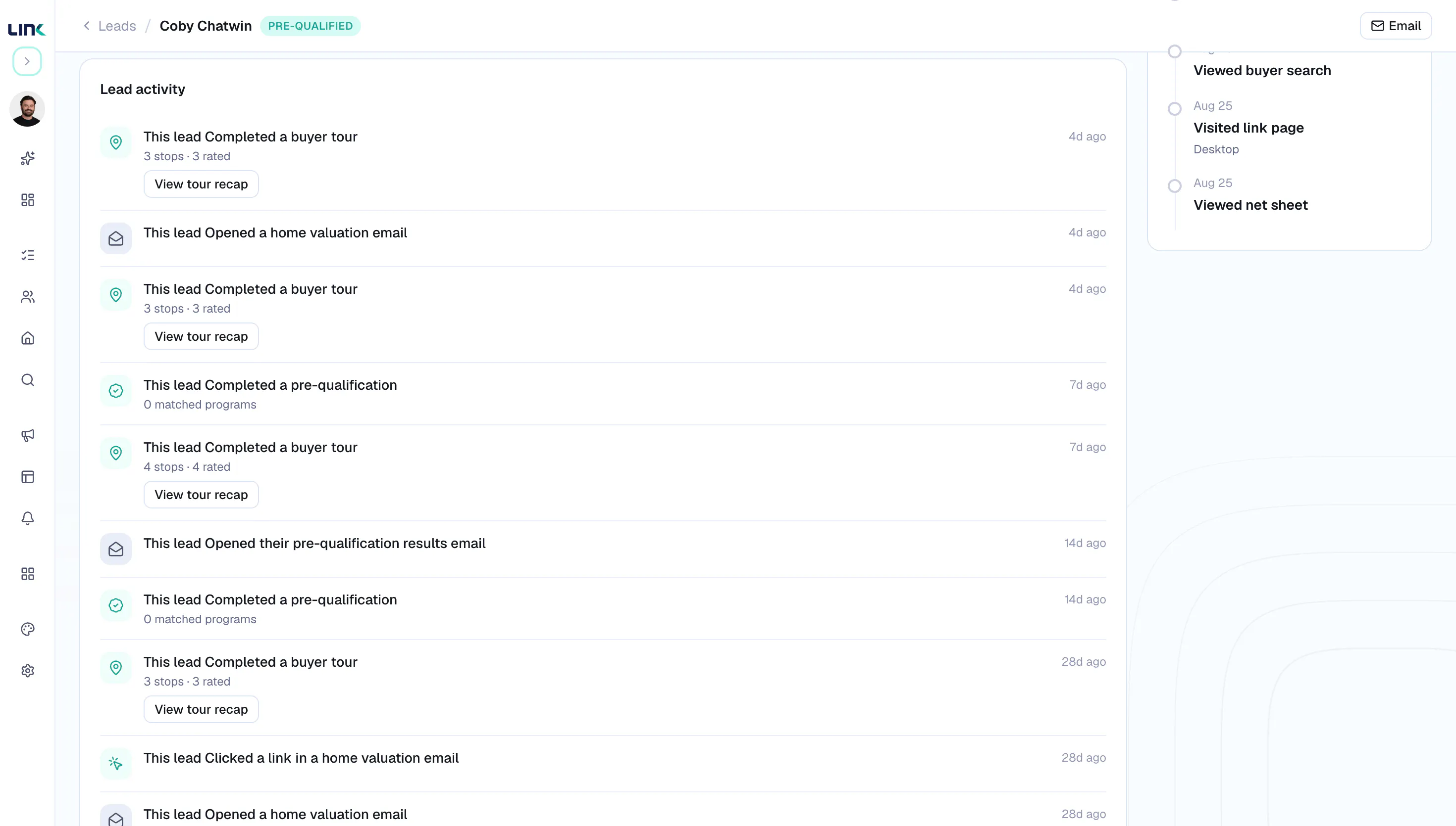 Link.ai lead activity detail