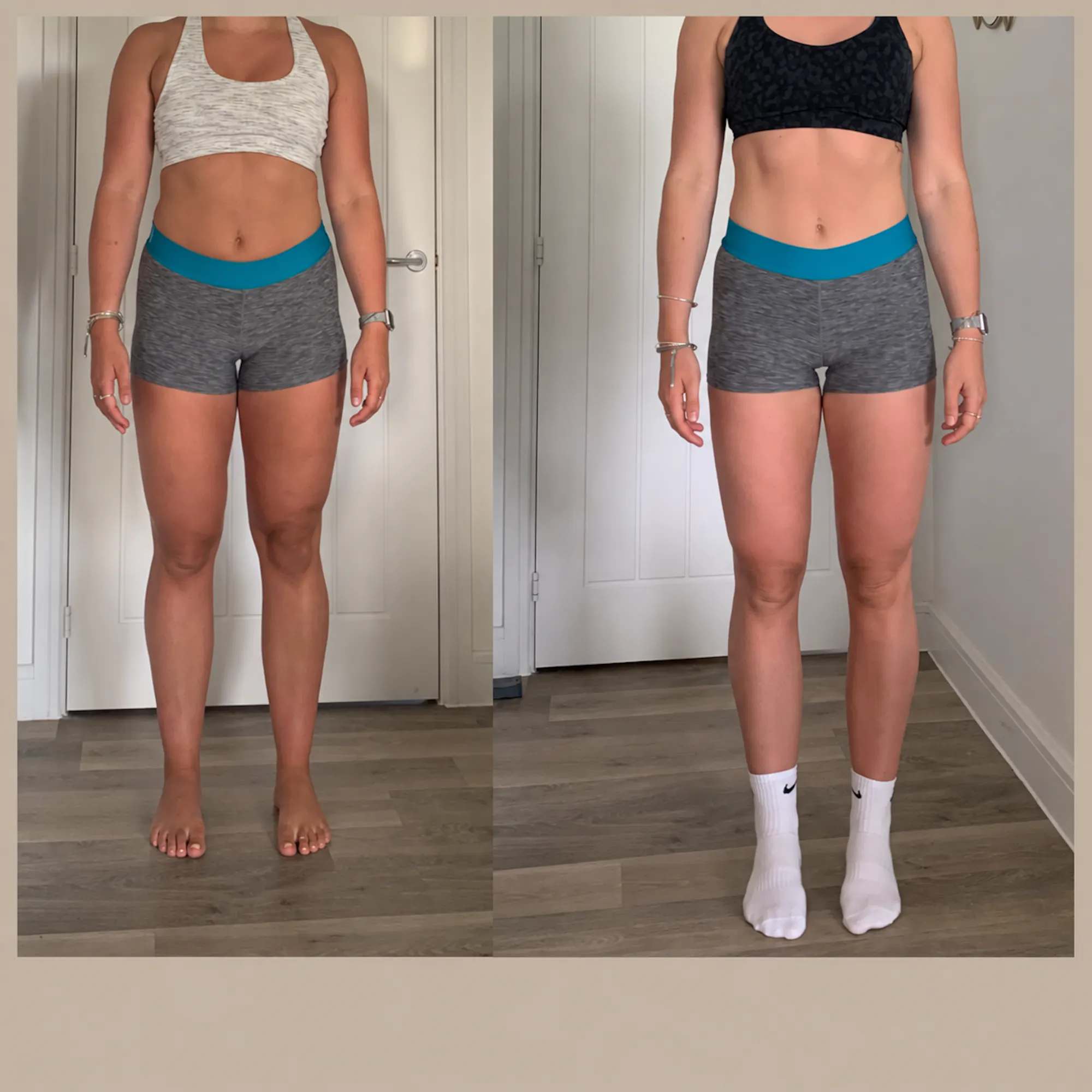 Client before and after, front view showing improved body composition