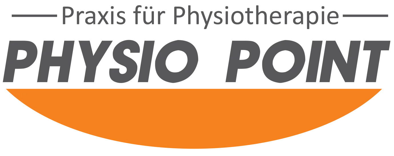 Praxis für Physiotherapie Physio Point text logo with an orange semi-oval shape beneath the bold text "PHYSIO POINT"