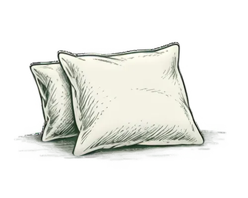 Two plain white pillows with soft shading to indicate texture and depth.