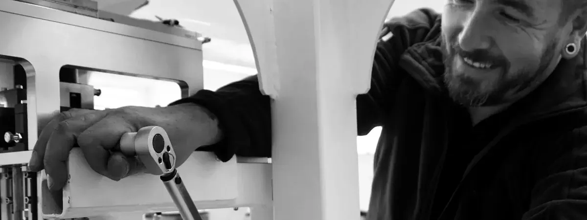 Technician assembling a machine