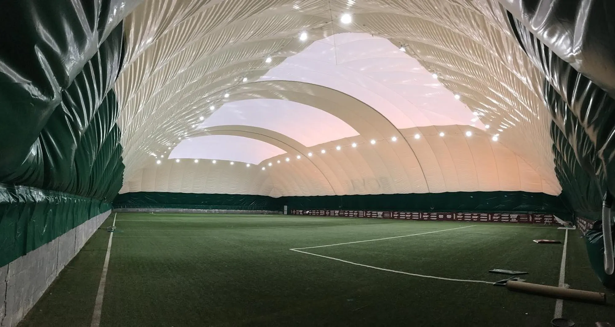 Indoor soccer field inside a HeroX air dome