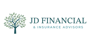 Logo with a stylized tree with green leaves and the text "JD Financial & Insurance Advisors" in blue-green font.