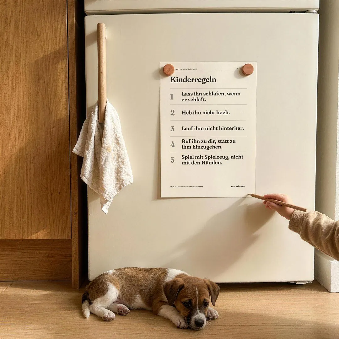 Gedruckte Kinderregeln am Kühlschrank