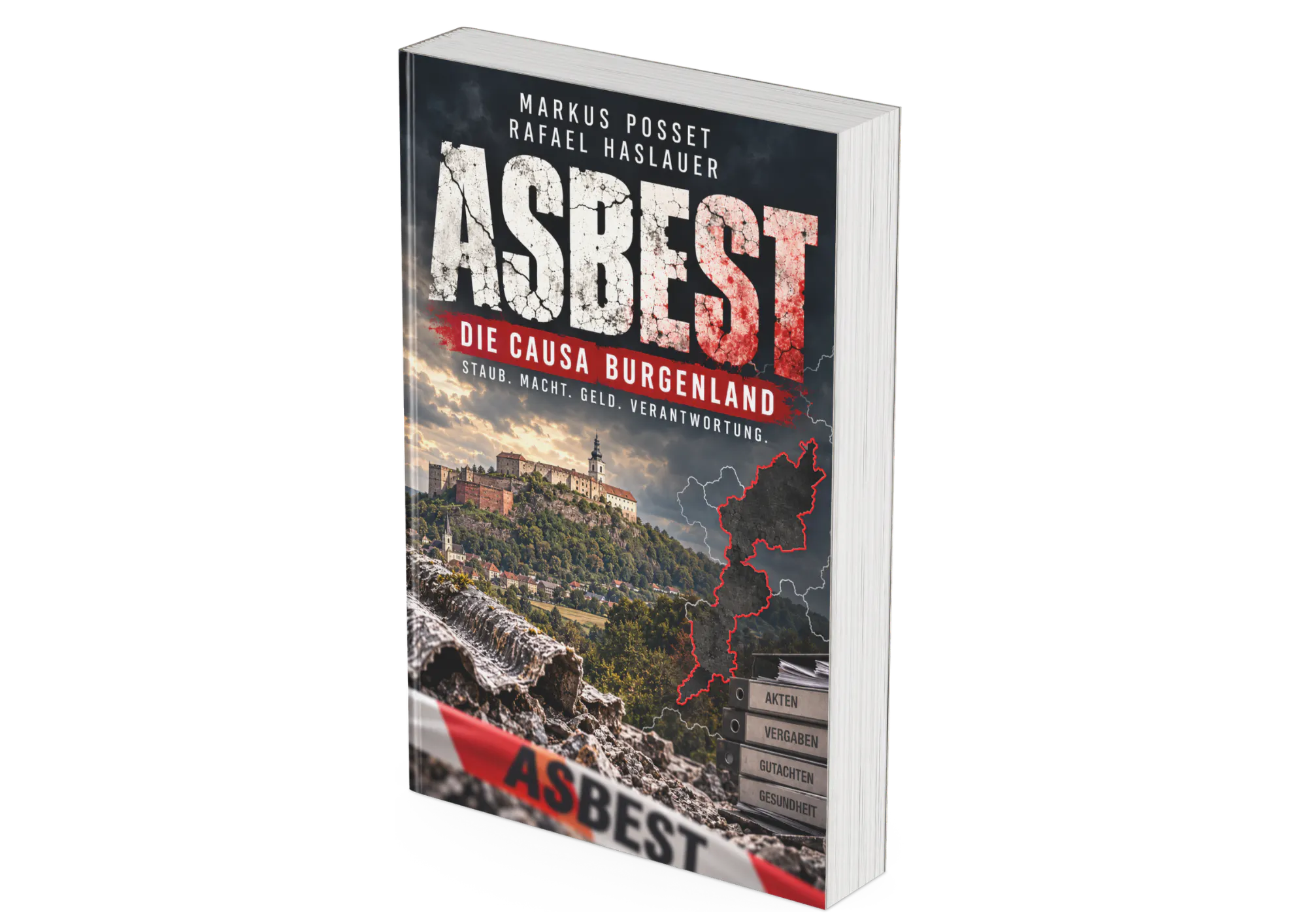 Buch-Mockup: ASBEST – Die Causa Burgenland von Markus Posset und Rafael Haslauer